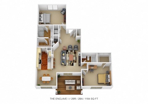 2 bed 2 bath floor plan at Four Bridges, Liberty Township, OH
